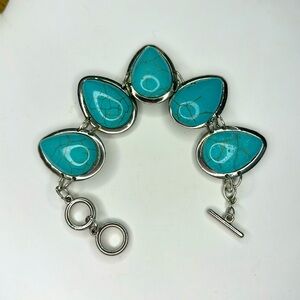 Faux silver and turquoise toggle clasp bracelet